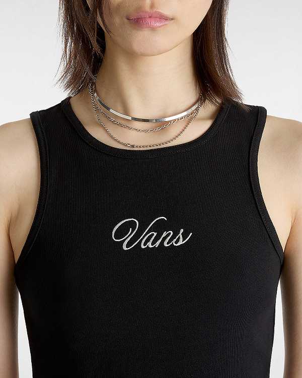 Black Women Vans Small Staple Fitted Crop Tank Top NZ | VN1058463