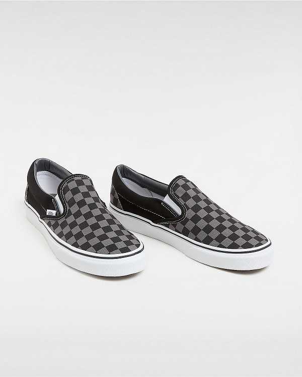 Black / Grey Men Vans Checkerboard Classic Slip On Shoes NZ | VN5163824