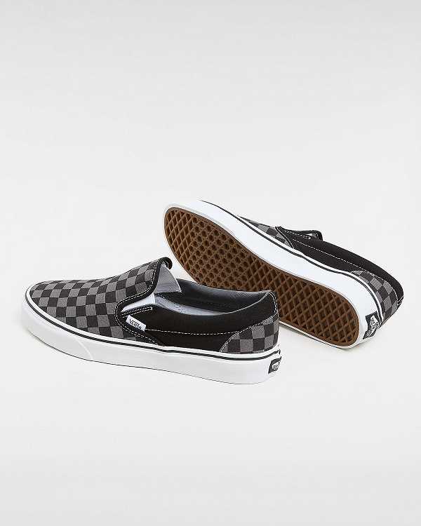 Black / Grey Men Vans Checkerboard Classic Slip On Shoes NZ | VN5163824