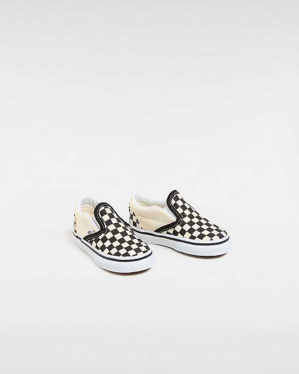 Black / White Kids' Vans Checkerboard (1-4 years) Slip On Shoes NZ | VN8915637