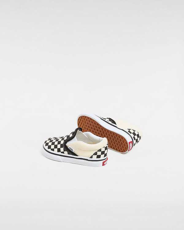 Black / White Kids' Vans Checkerboard (1-4 years) Slip On Shoes NZ | VN8915637