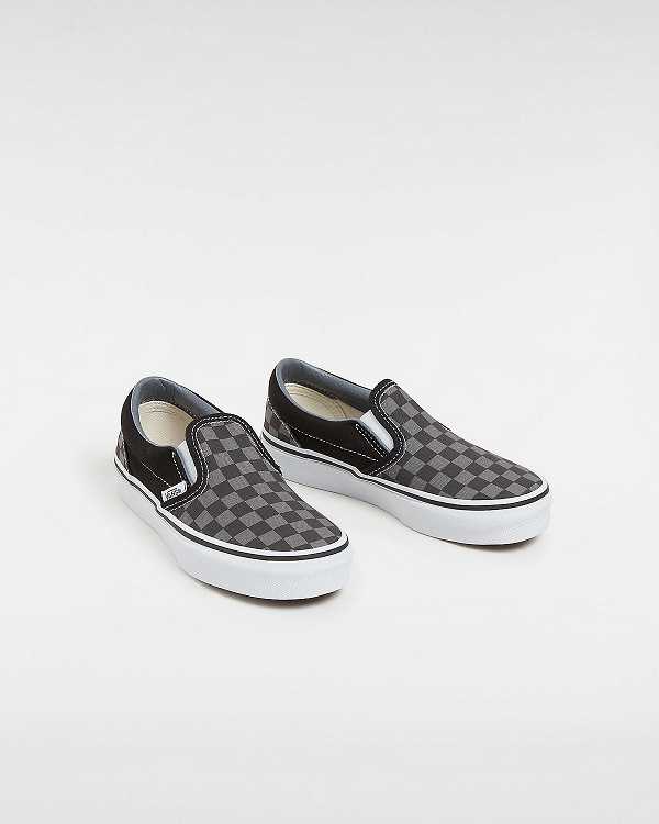 Black / White Kids' Vans Checkerboard Classic (4-8 years) Slip On Shoes NZ | VN3185704