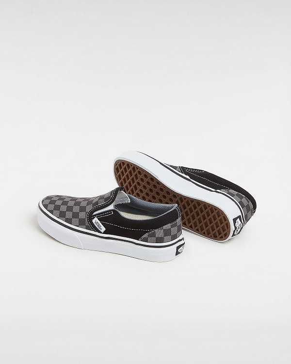 Black / White Kids' Vans Checkerboard Classic (4-8 years) Slip On Shoes NZ | VN3185704