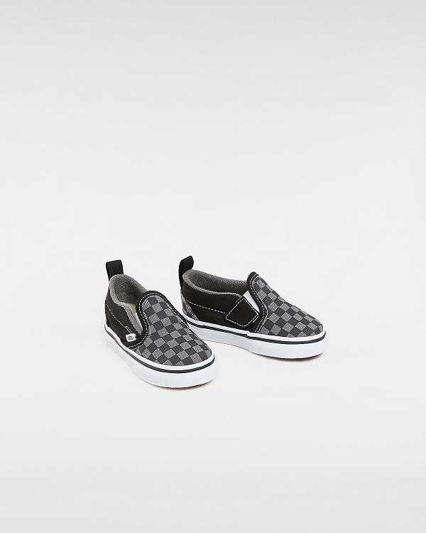 Black / White Kids' Vans Checkerboard Hook And Loop (1-4 years) Slip On Shoes NZ | VN1963058