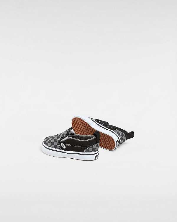 Black / White Kids' Vans Checkerboard Hook And Loop (1-4 years) Slip On Shoes NZ | VN1963058