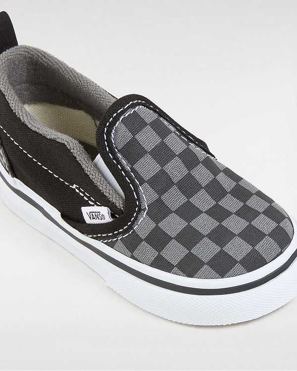 Black / White Kids' Vans Checkerboard Hook And Loop (1-4 years) Slip On Shoes NZ | VN1963058