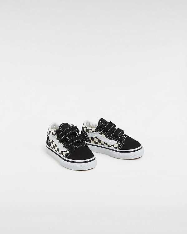 Black / White Kids' Vans Primary Check Old Skool Hook And Loop (1-4 years) Sneakers NZ | VN1260597