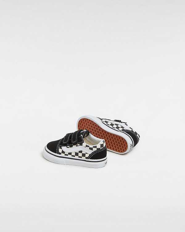 Black / White Kids' Vans Primary Check Old Skool Hook And Loop (1-4 years) Sneakers NZ | VN1260597