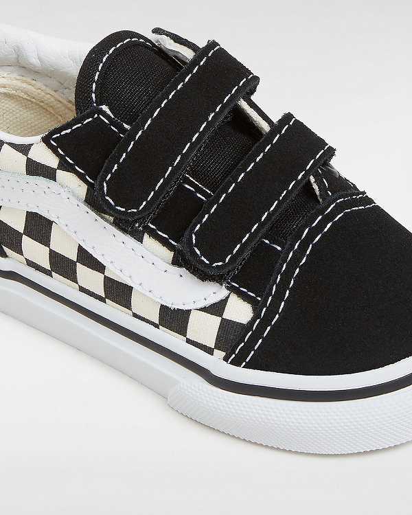 Black / White Kids' Vans Primary Check Old Skool Hook And Loop (1-4 years) Sneakers NZ | VN1260597