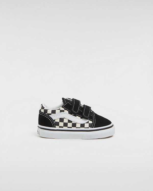 Black / White Kids\' Vans Primary Check Old Skool Hook And Loop (1-4 years) Sneakers NZ | VN1260597