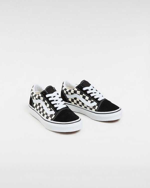 Black / White Kids' Vans Primary Check Old Skool (4-8 years) Sneakers NZ | VN6895123