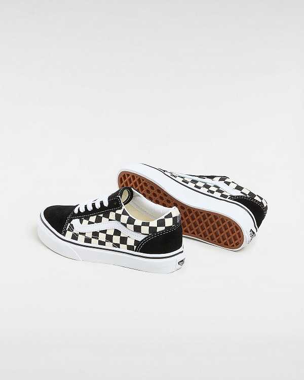 Black / White Kids' Vans Primary Check Old Skool (4-8 years) Sneakers NZ | VN6895123