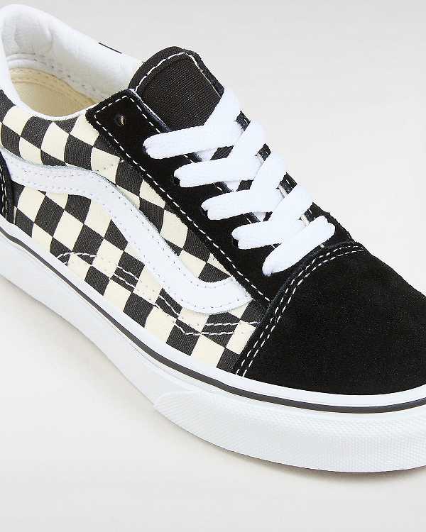 Black / White Kids' Vans Primary Check Old Skool (4-8 years) Sneakers NZ | VN6895123