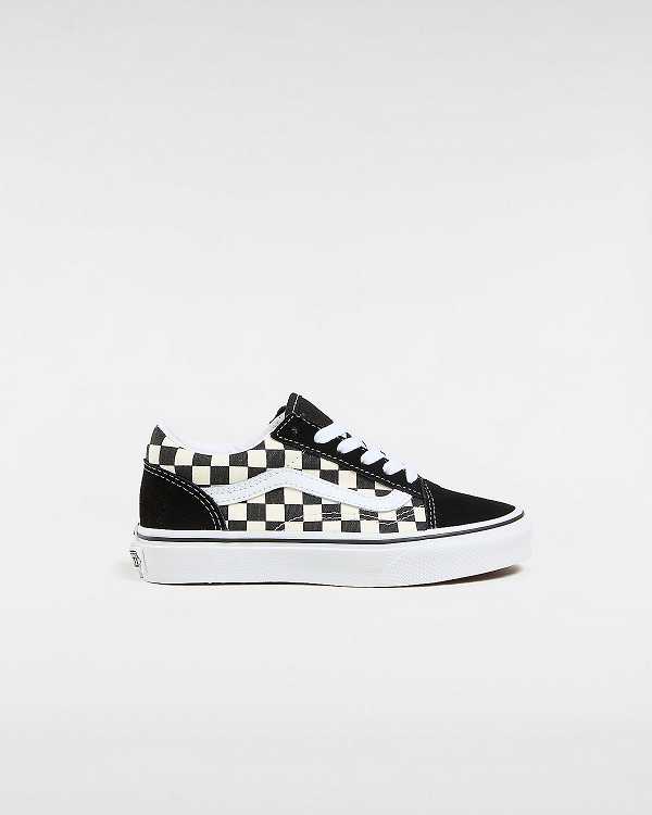 Black / White Kids\' Vans Primary Check Old Skool (4-8 years) Sneakers NZ | VN6895123