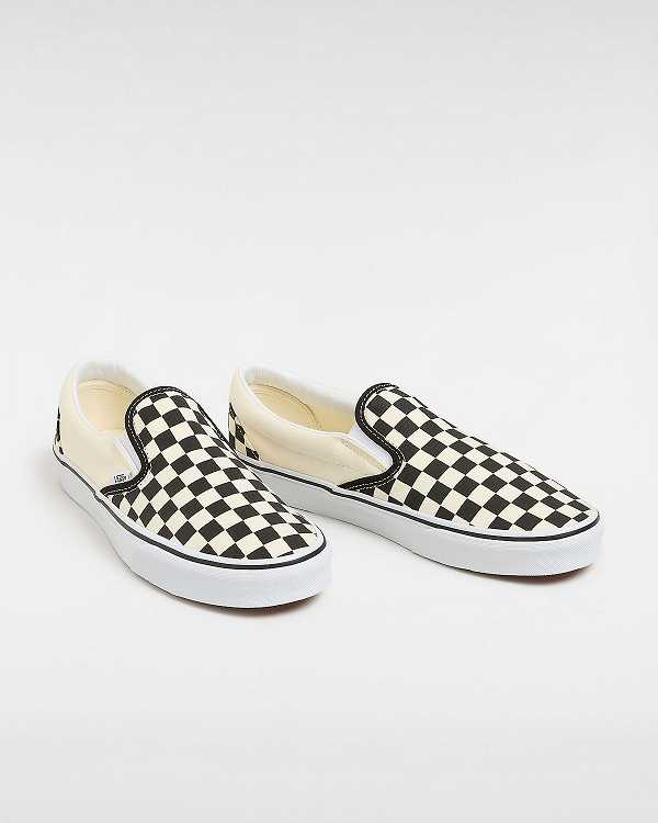 Black / White Men Vans Checkerboard Classic Slip On Shoes NZ | VN4670218