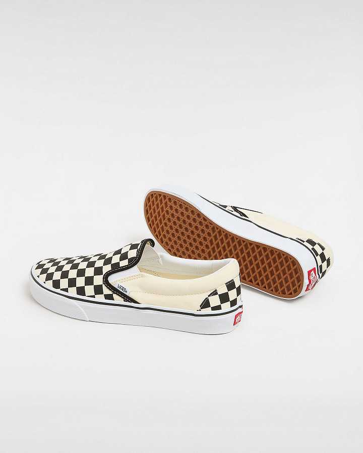 Black / White Men Vans Checkerboard Classic Slip On Shoes NZ | VN4670218