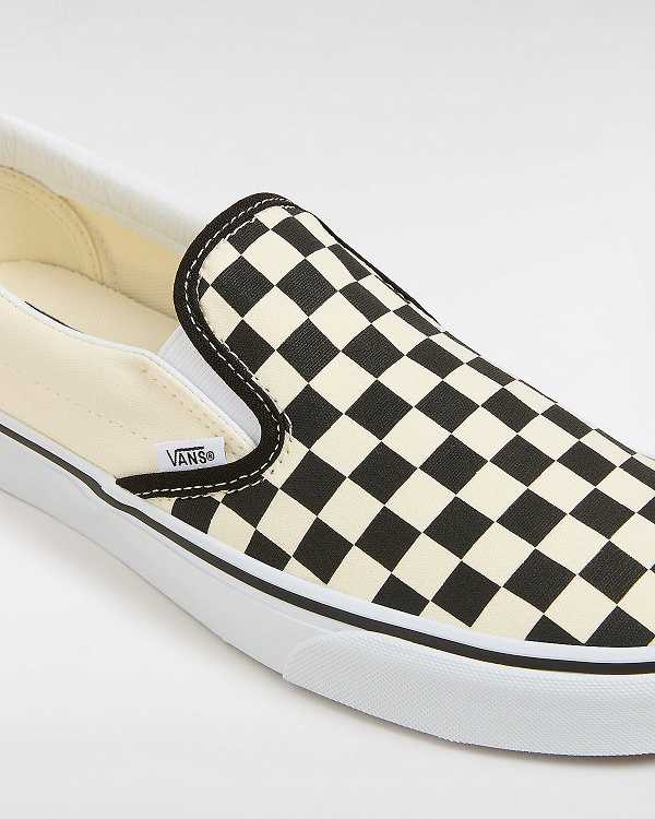 Black / White Men Vans Checkerboard Classic Slip On Shoes NZ | VN4670218