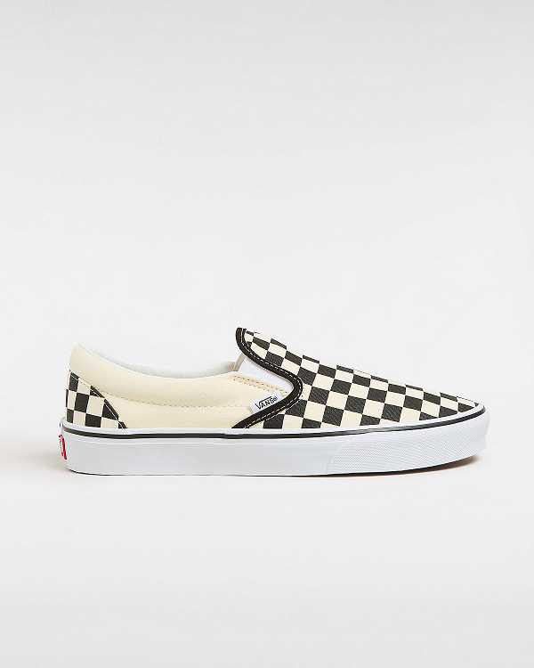 Black / White Men Vans Checkerboard Classic Slip On Shoes NZ | VN4670218