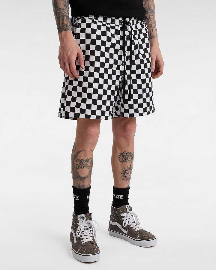 Black / White Men Vans Range Relaxed Elastic Shorts NZ | VN1057263