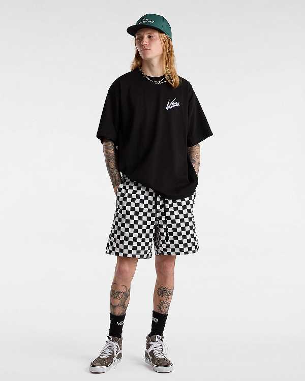 Black / White Men Vans Range Relaxed Elastic Shorts NZ | VN1057263