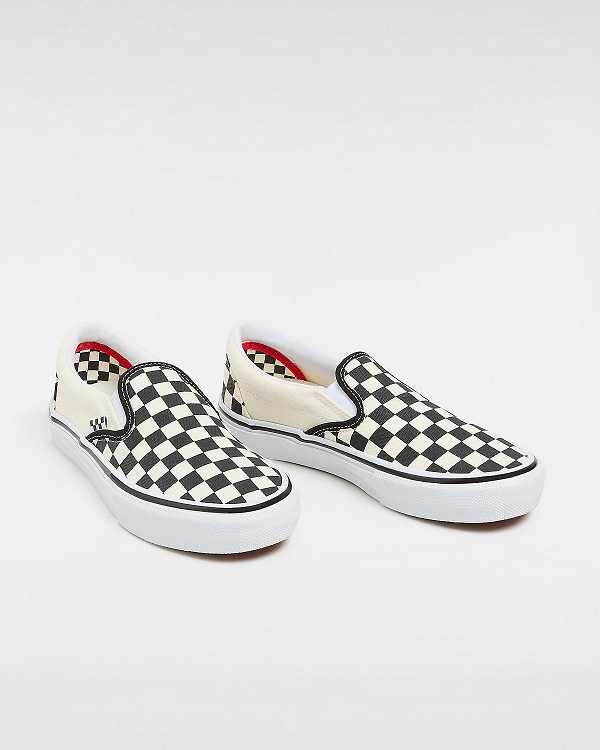 Black / White Men Vans Skate Checkerboard Slip On Shoes NZ | VN1309274