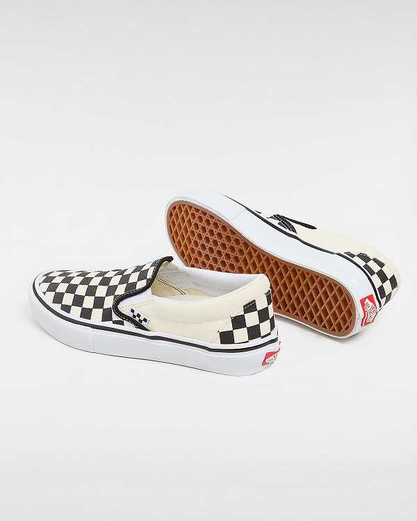 Black / White Men Vans Skate Checkerboard Slip On Shoes NZ | VN1309274