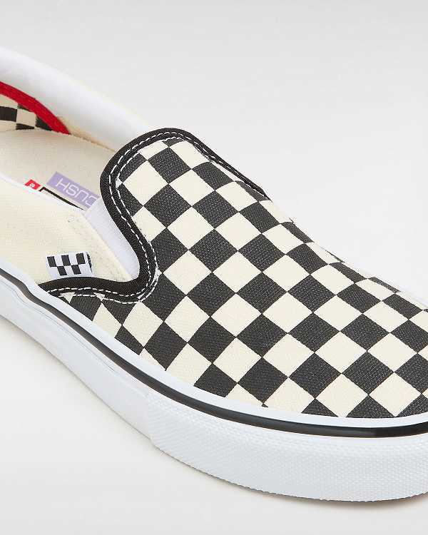 Black / White Men Vans Skate Checkerboard Slip On Shoes NZ | VN1309274