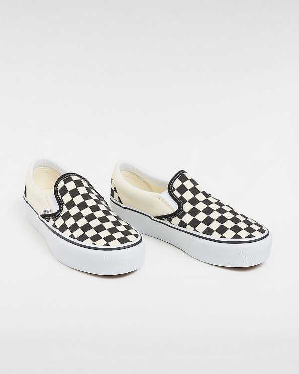 Black / White Women Vans Checkerboard Classic Slip-On Platform Shoes NZ | VN4528079