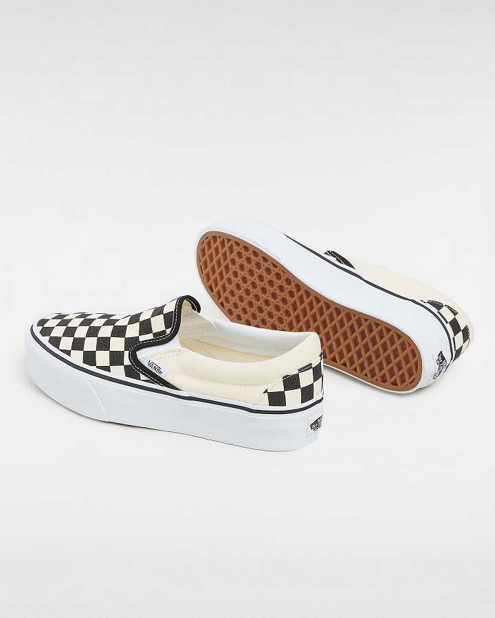 Black / White Women Vans Checkerboard Classic Slip-On Platform Shoes NZ | VN4528079