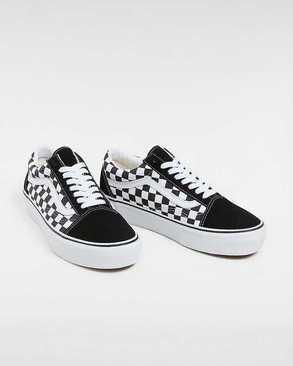 Black / White Women Vans Checkerboard Old Skool Platform Shoes NZ | VN3940678