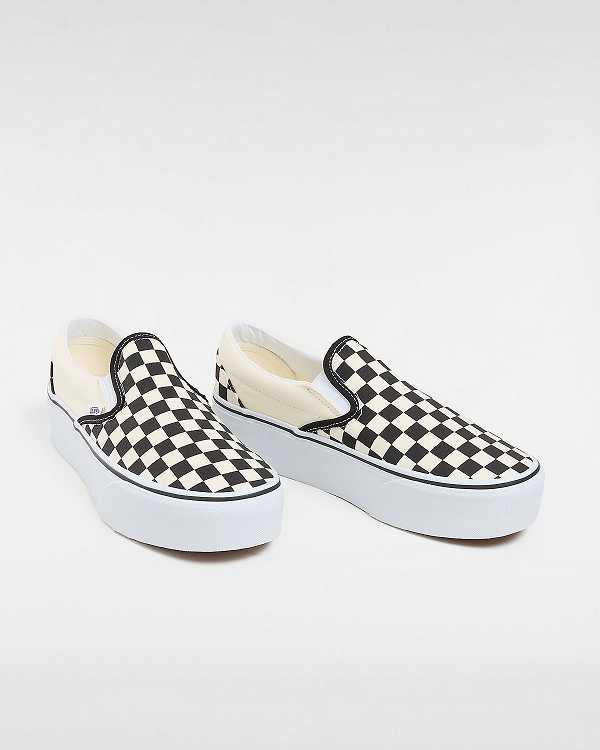 Black / White Women Vans Classic Slip-On Platform Shoes NZ | VN0234651