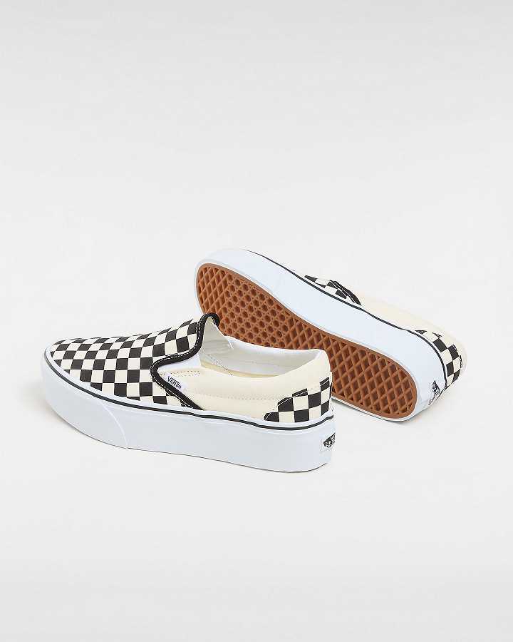 Black / White Women Vans Classic Slip-On Platform Shoes NZ | VN0234651