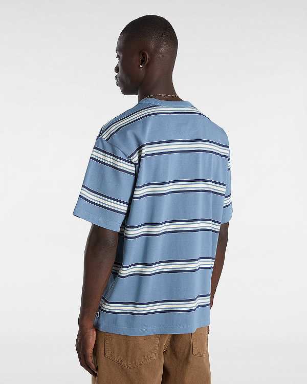 Blue Men Vans Mesa Stripe T Shirts NZ | VN3180762