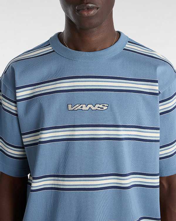 Blue Men Vans Mesa Stripe T Shirts NZ | VN3180762