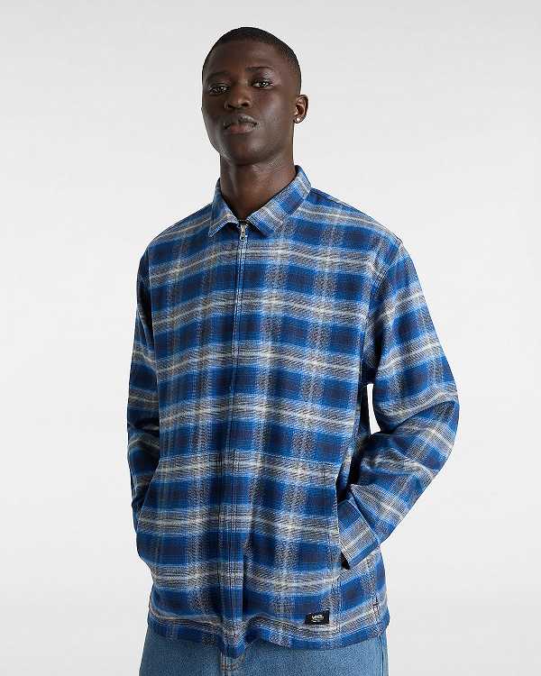 Blue Men Vans Montwood Zip Flannel Shirts NZ | VN1362978