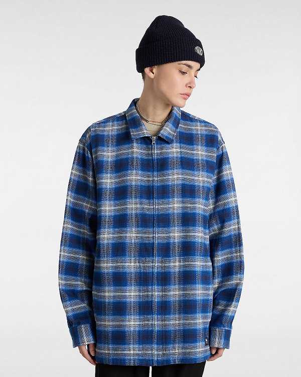 Blue Men Vans Montwood Zip Flannel Shirts NZ | VN1362978