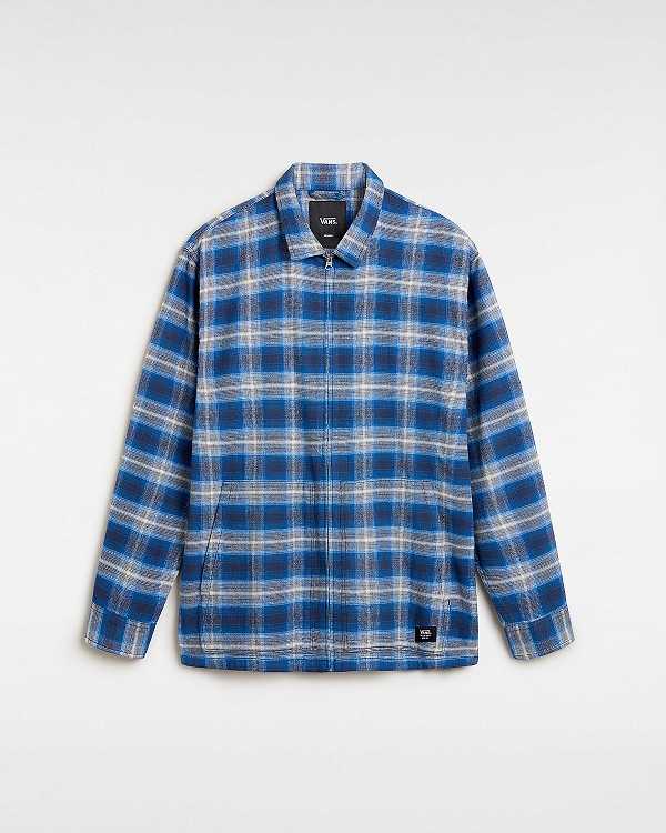 Blue Men Vans Montwood Zip Flannel Shirts NZ | VN1362978