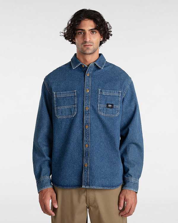 Blue Men Vans Stevens Denim Long Sleeve Shirts NZ | VN9470268