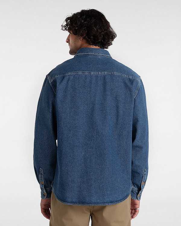 Blue Men Vans Stevens Denim Long Sleeve Shirts NZ | VN9470268