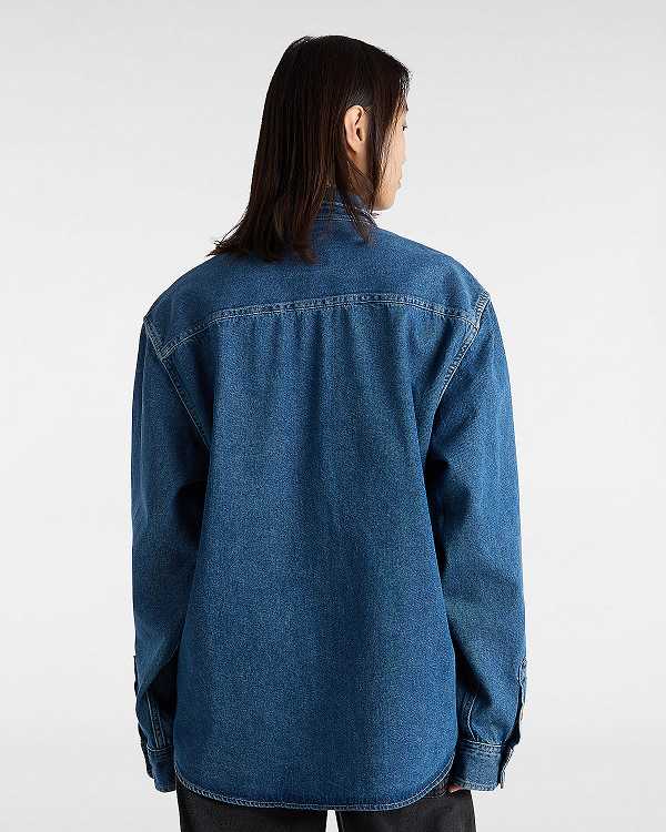 Blue Men Vans Stevens Denim Long Sleeve Shirts NZ | VN9470268