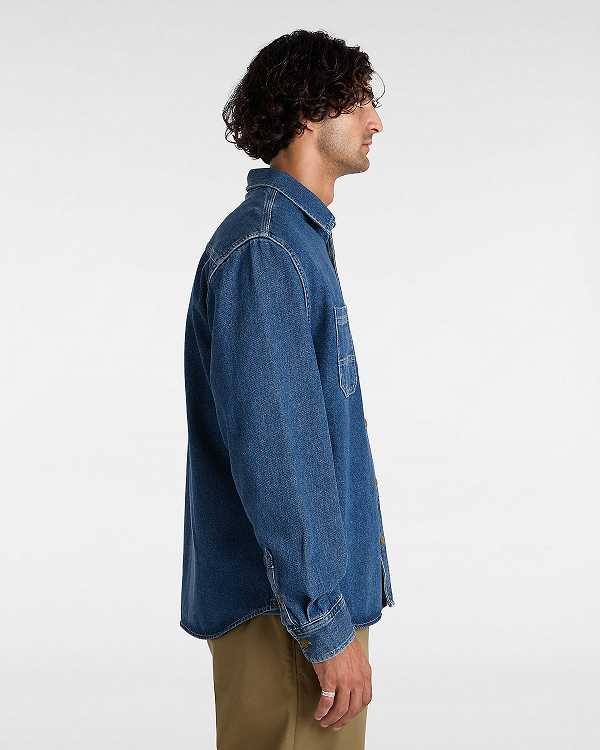 Blue Men Vans Stevens Denim Long Sleeve Shirts NZ | VN9470268