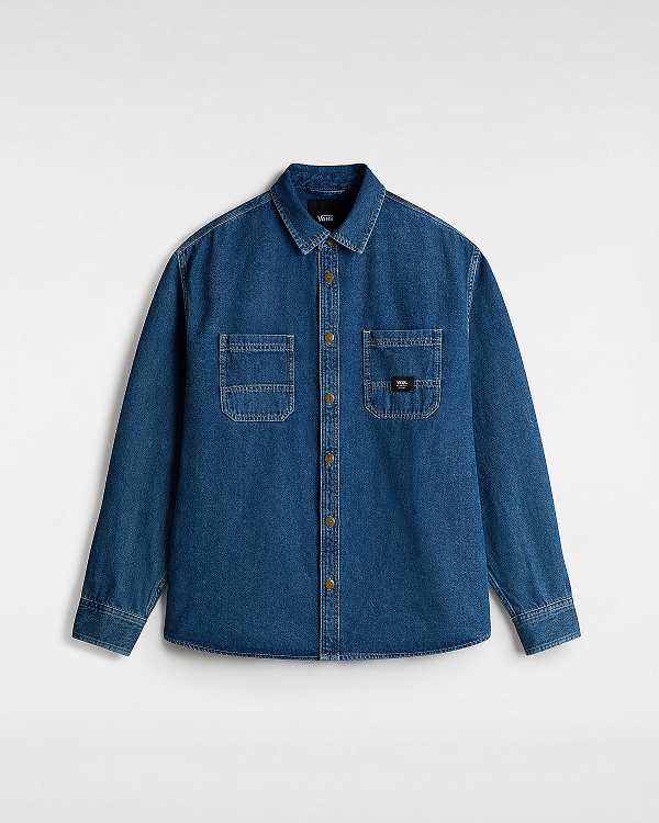 Blue Men Vans Stevens Denim Long Sleeve Shirts NZ | VN9470268