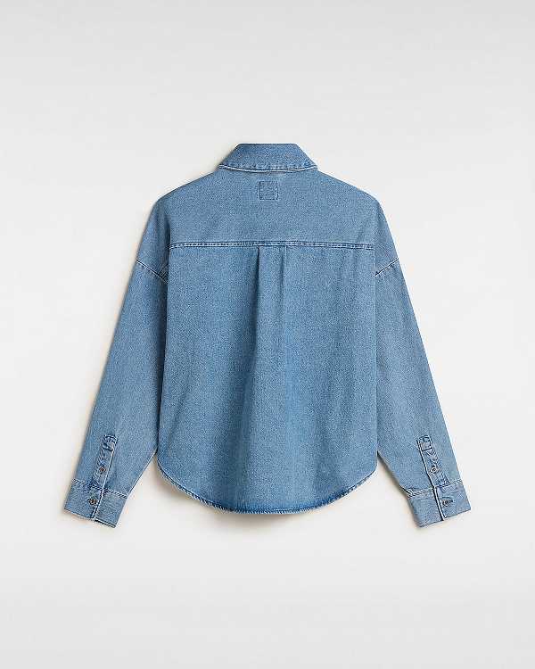 Blue Women Vans Antica Boxy Denim Long Sleeve Shirts NZ | VN5934267