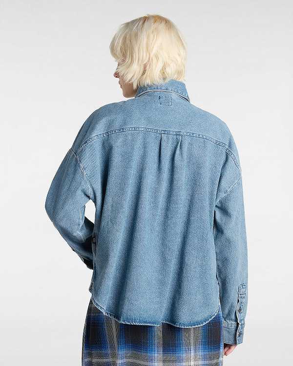 Blue Women Vans Antica Boxy Denim Long Sleeve Shirts NZ | VN5934267