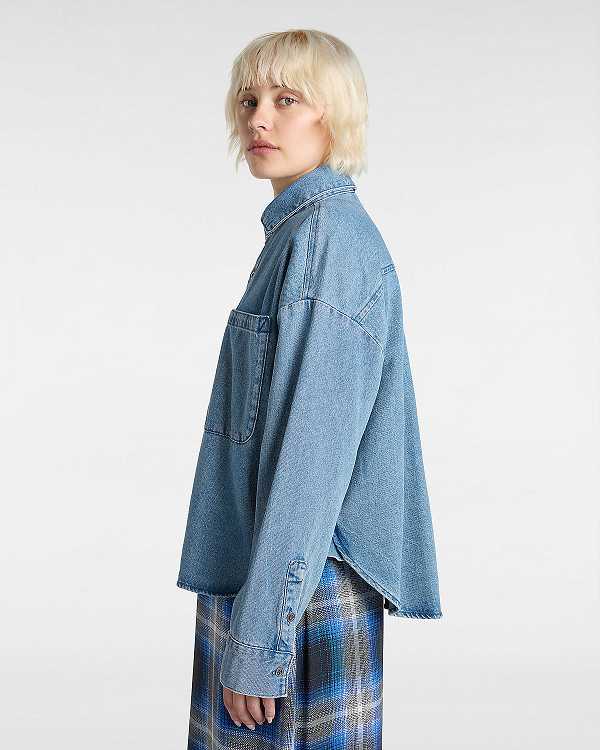 Blue Women Vans Antica Boxy Denim Long Sleeve Shirts NZ | VN5934267