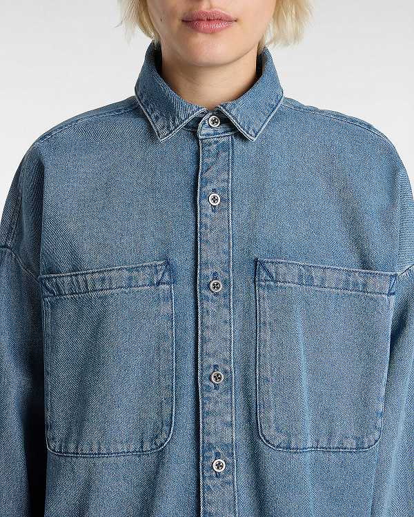 Blue Women Vans Antica Boxy Denim Long Sleeve Shirts NZ | VN5934267