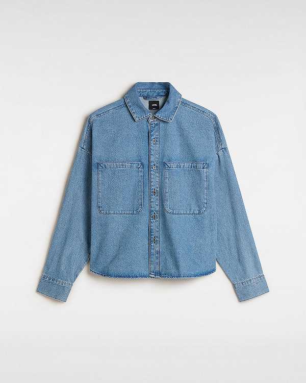 Blue Women Vans Antica Boxy Denim Long Sleeve Shirts NZ | VN5934267