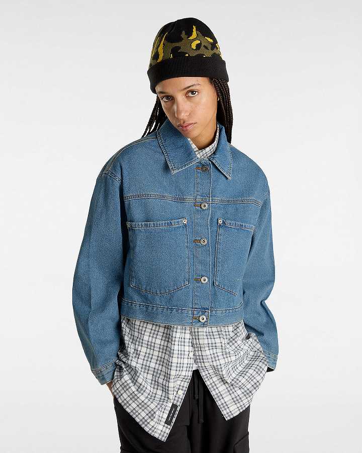 Blue Women Vans Raynes Denim Crop Jacket NZ | VN4258079