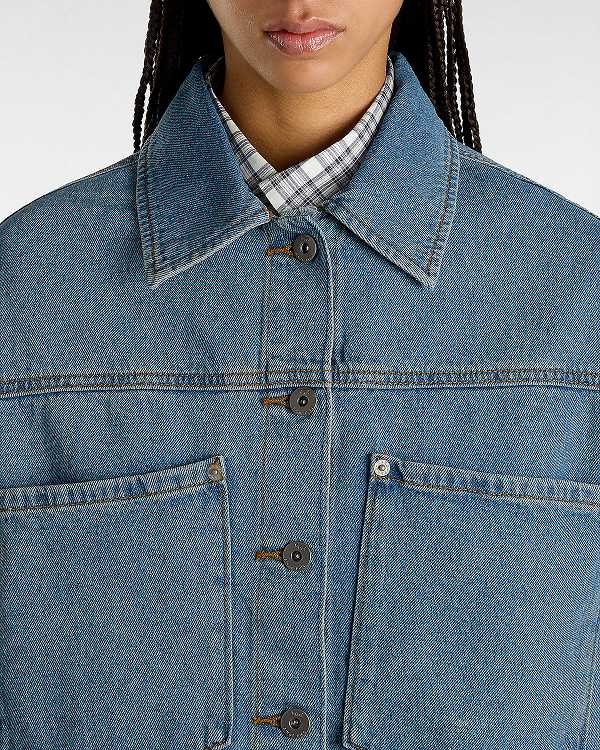 Blue Women Vans Raynes Denim Crop Jacket NZ | VN4258079