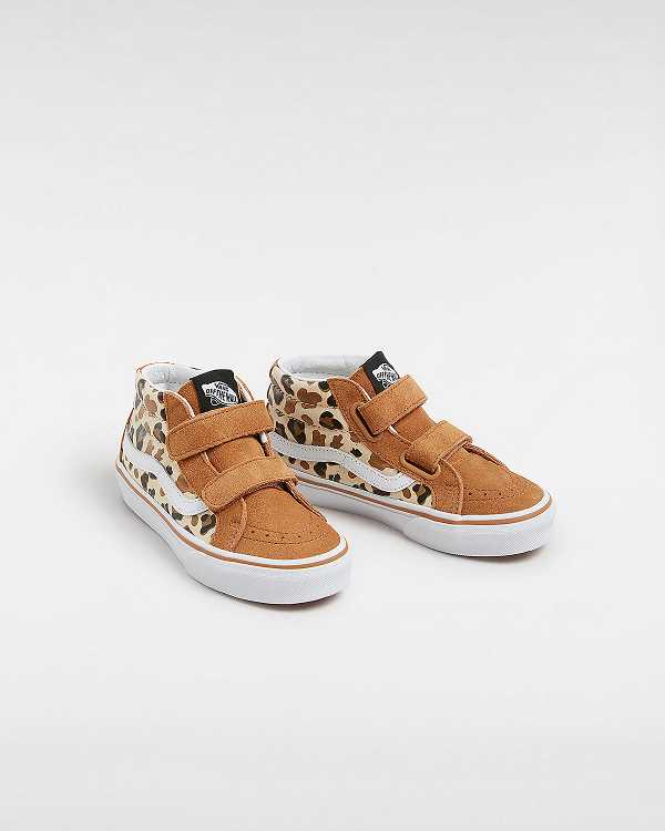 Brown Kids' Vans Sk8-Mid Reissue Hook and Loop (4-8 years) Sneakers NZ | VN6847521